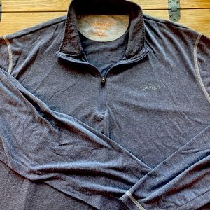 Slightly worn. Trout Bum Heather Blue 1/4 zip. Great layering piece on the water